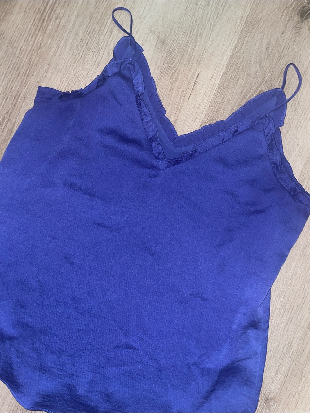 Express Royal Blue Satin Ruffle-Trim Cami | Women’s Medium | Worn Once